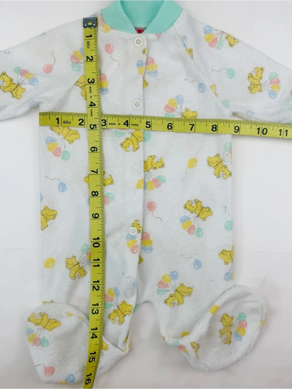 Vintage Playskool Newborn Terry Footed Sleeper Pajamas Bear Balloons USA Made
